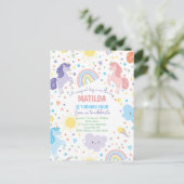 Hübsche Kleine Uniköre Postcard Party Einladungen. Postkarte (Stehend Vorderseite)