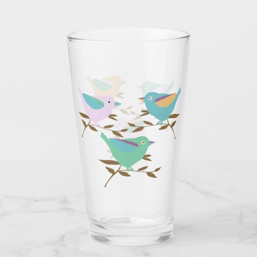 Hübsche kleine Vögel in Zweigen Glas (Rückseite)