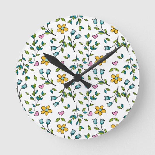 Hübsche kleine Wildblume Wiese Runde Wanduhr (Vorderseite)