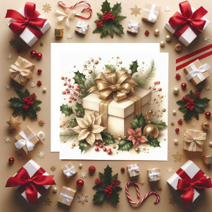 Hübsche Kokette mit Holly und goldenem Band Feiertagskarte