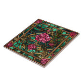 Hübsche komplizierte Bleiglas-Style-Blumenrose Fliese (Seite)