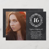 Hübsche Kopfplatte| Foto 16 . Geburtstag Geburtsta Einladung (Vorne/Hinten)