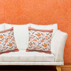 Hübsche Korallen- und Orangenblumen Kissen