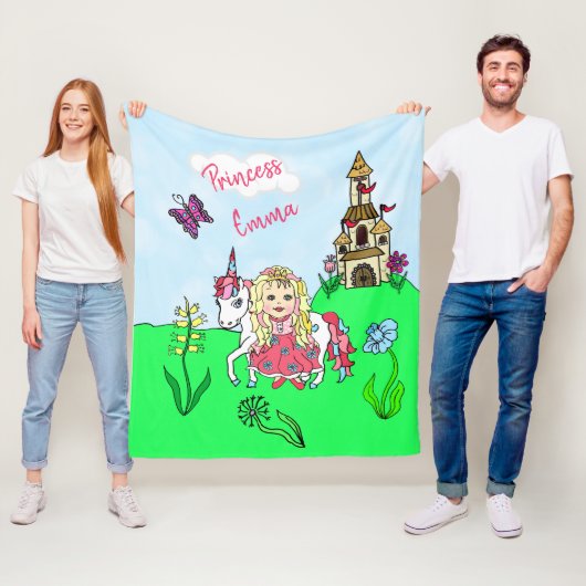 Hübsche Korallenprinzessin und Einhorn Personalisi Fleecedecke (Beispiel)