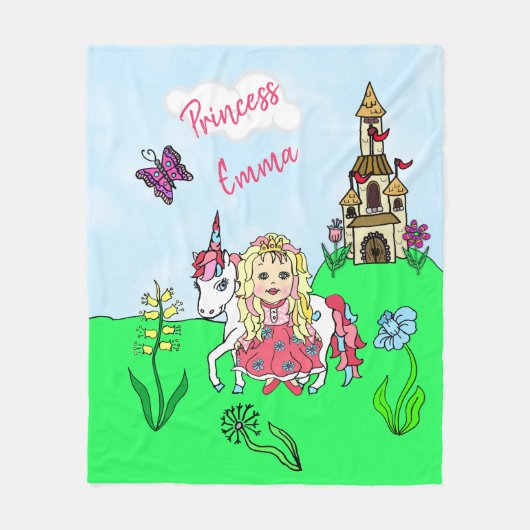 Hübsche Korallenprinzessin und Einhorn Personalisi Fleecedecke (Vorderseite)