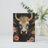 Hübsche Kuh in Blume Postkarte (Stehend Vorderseite)