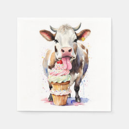 Hübsche Kuh leckt Kuchen für Kuhliebhaber Serviette