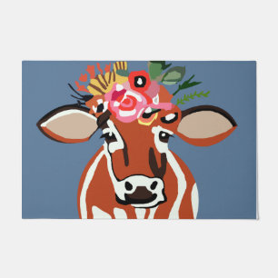 Hübsche Kuh und Blume Fußmatte
