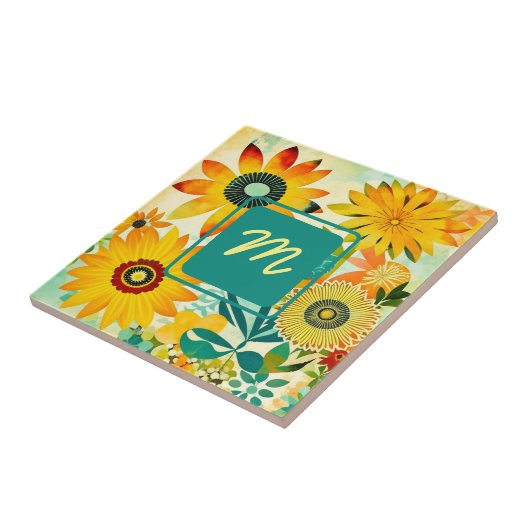 Hübsche Kunst-Blume Mit Monogramm Fliese (Seite)