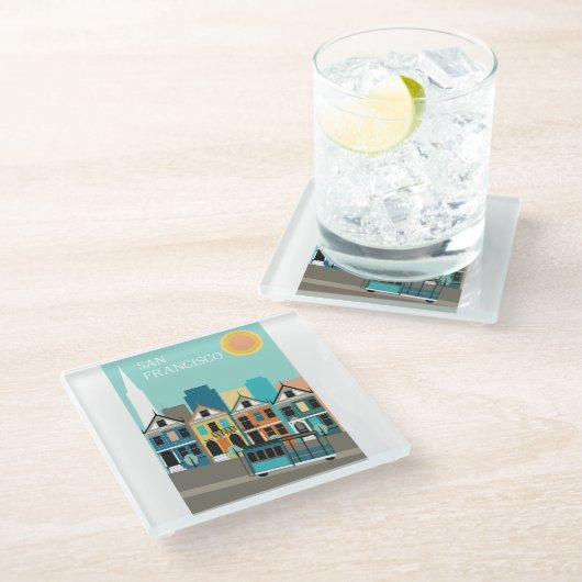 Hübsche Kunst San Francisco Glasuntersetzer (Schrägansicht)