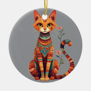 Hübsche künstlerische Katze mit floralem Zweig Keramik Ornament