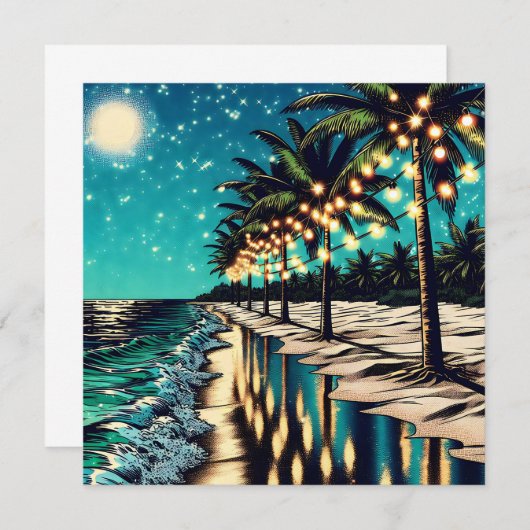 Hübsche Küstenlinie mit Palmen und weißen Lichtern (Vorne/Hinten)