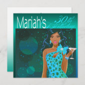 Hübsche Lady Birthday Cocktail Party aquamarin/aqu Einladung (Vorne/Hinten)