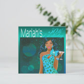 Hübsche Lady Birthday Cocktail Party aquamarin/aqu Einladung (Stehend Vorderseite)