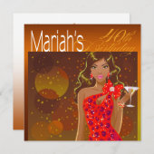 Hübsche Lady Birthday Cocktail Party gelb/rot Einladung (Vorne/Hinten)