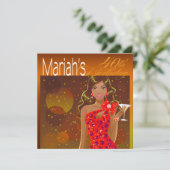 Hübsche Lady Birthday Cocktail Party gelb/rot Einladung (Stehend Vorderseite)