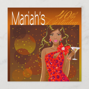 Hübsche Lady Birthday Cocktail Party gelb/rot Einladung