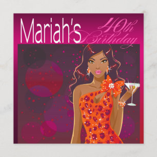 Hübsche Lady Geburtstags-Cocktail fuschia/orange Einladung