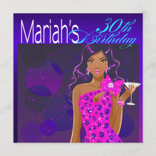 Hübsche Lady Geburtstags-Cocktailparty kobalt/rosa Einladung