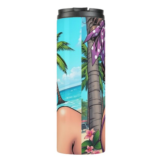 Hübsche Lady in Bikini Retro Breach Thermosbecher (Rückseite)