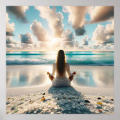 Hübsche Lady Meditation am Strand Poster (Vorne)