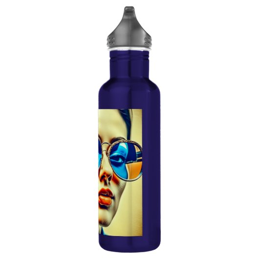 Hübsche Lady mit Blauer Sonnenbrille mit Reflektio Edelstahlflasche (Rechts)