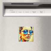 Hübsche Lady mit Blauer Sonnenbrille mit Reflektio Magnet (In Situ (Geschirrspüler))