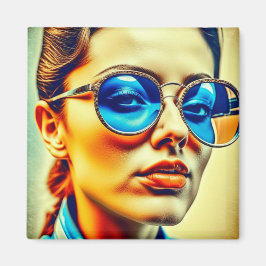 Hübsche Lady mit Blauer Sonnenbrille mit Reflektio Magnet