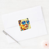 Hübsche Lady mit Blauer Sonnenbrille mit Reflektio Quadratischer Aufkleber (Umschlag)
