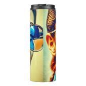 Hübsche Lady mit Blauer Sonnenbrille mit Reflektio Thermosbecher (Rückseite)