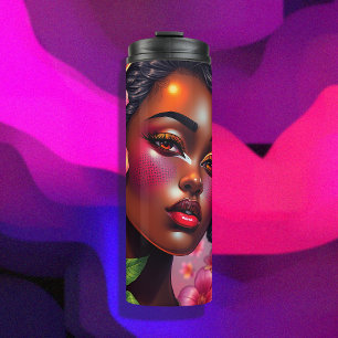 Hübsche Lady of Color Pink Blume - Musikalische Hi Thermosbecher