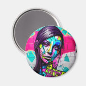 Hübsche Lady Urban Art Colorful Graffiti Magnet (Vorderseite/Rückseite)