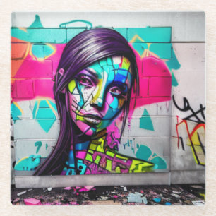 Hübsche Lady Urban Art Farbige Graffiti Glasuntersetzer