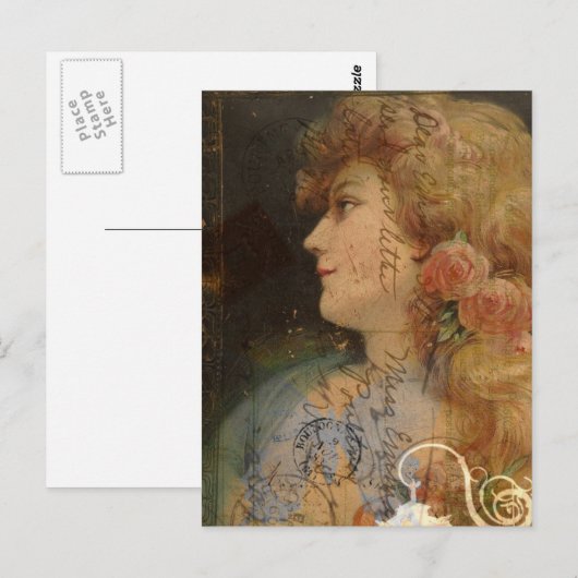Hübsche Lady Vintag Digital Collage Postkarte (Vorne/Hinten)