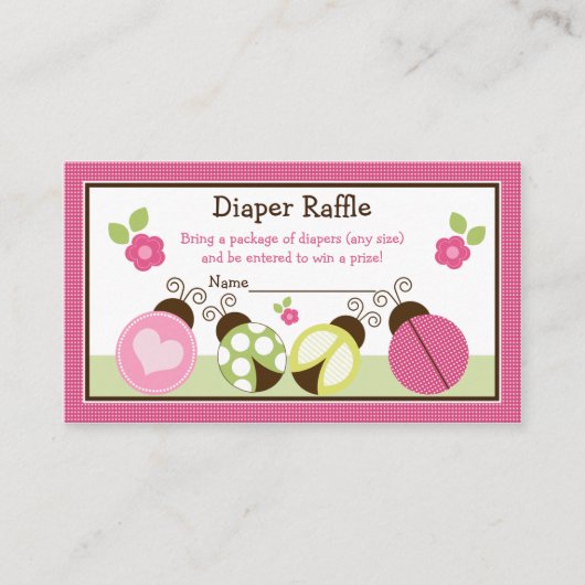 Hübsche Ladybugs & Blume Windeln Raffelkarten Begleitkarte (Vorderseite)