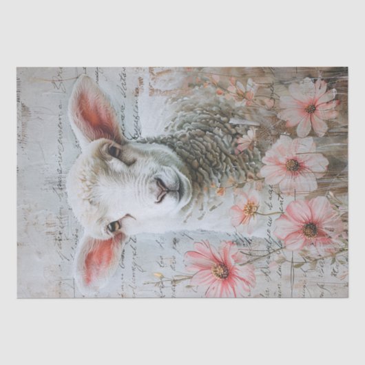 Hübsche Lamm-Rosa-Blumen-Script-Decoupage Seidenpapier (Vorderseite)