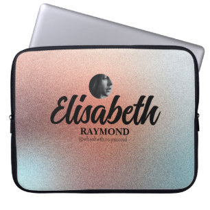 Hübsche Laptop-Hülle Orange Glitter Foto und Name Laptopschutzhülle