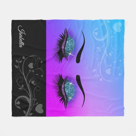 Hübsche Lashes - Lila und blauer Glitzer Fleecedecke (Vorderseite (Horizontal))