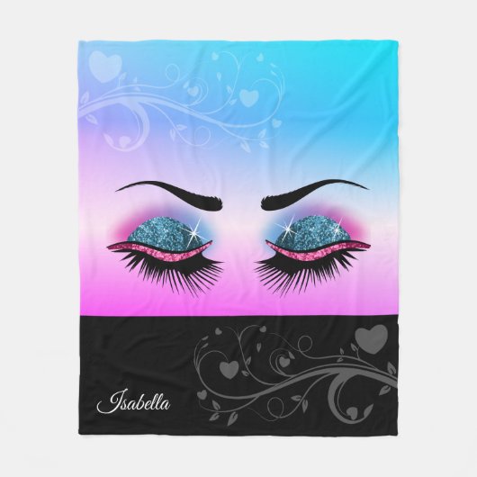 Hübsche Lashes - Rosa und Blau - Glitzer Fleecedecke (Vorderseite)