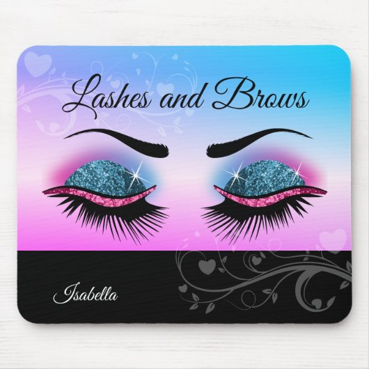 Hübsche Lashes - Rosa und Blau - Glitzer Mousepad (Vorne)