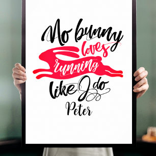 Hübsche Laufmotivation mit roter Hasentypografie Poster