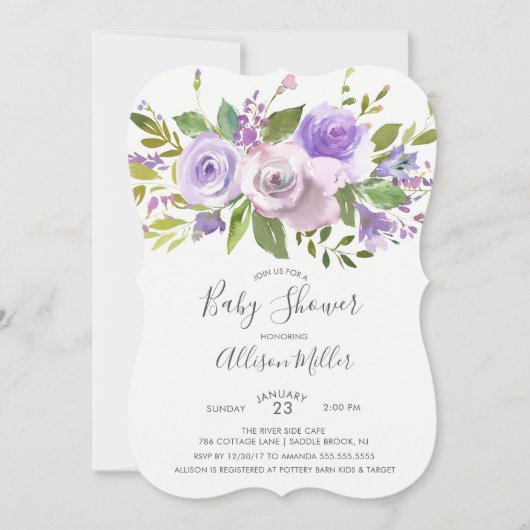 Hübsche Lavendel-Blütendusche Einladung (Vorderseite)