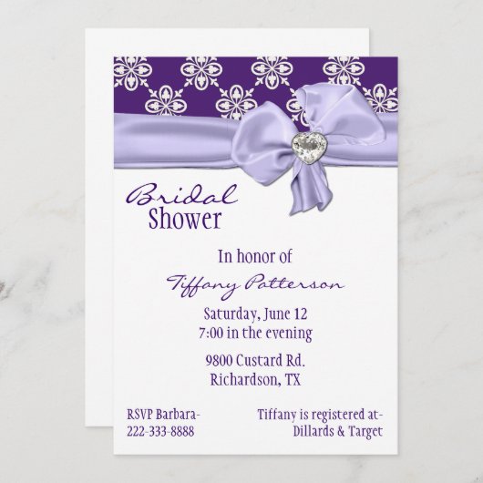 Hübsche Lavendel-Bogen-Brautparty-Einladung Einladung (Vorne/Hinten)