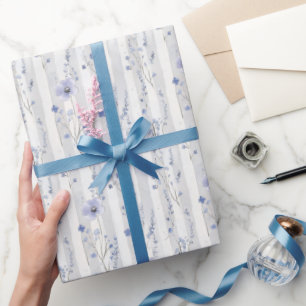 Hübsche Lavendel Weiße Blumen Streifen Brautparty Geschenkpapier