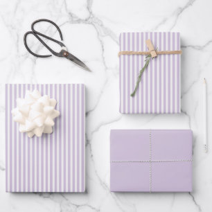Hübsche Lavendel Weiße Streifen Brautparty Geschenkpapier Set