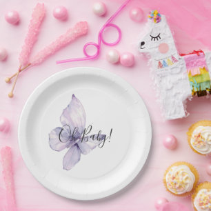 Hübsche Lavendelblumen Schmetterling Baby Shower Pappteller