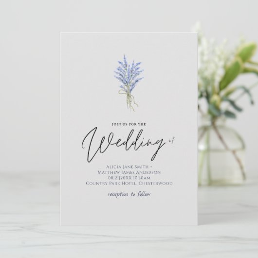 Hübsche Lavender Blume Handwriting Style Wedding (Stehend Vorderseite)