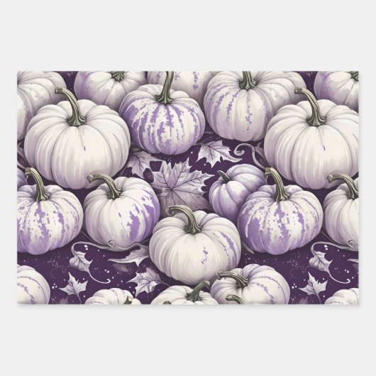 HÜBSCHE LAVENDER LILA-WEISSE FALLPUMPKINE GESCHENKPAPIER SET (Vorderseite 3)