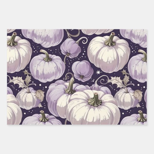 HÜBSCHE LAVENDER LILA-WEISSE FALLPUMPKINE GESCHENKPAPIER SET (Vorderseite 2)