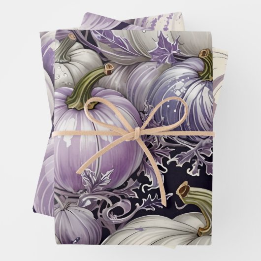 HÜBSCHE LAVENDER LILA-WEISSE FALLPUMPKINE GESCHENKPAPIER SET (Beispiel)